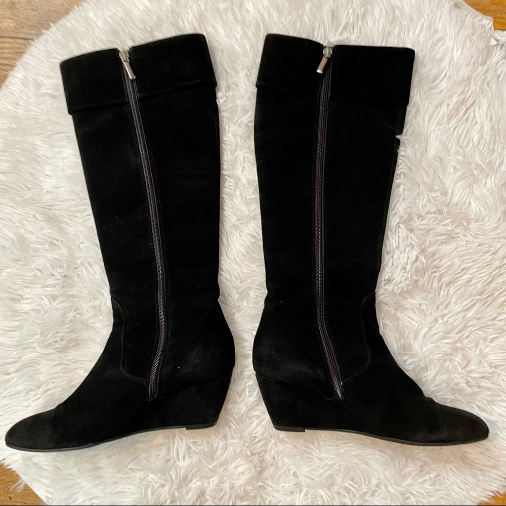 Aquatalia Tall Quilted Black Wedge Heel Boots - Picture 3 of 13